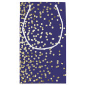 金ゴールドの紙吹雪はエレガントな海軍ヴィンテージの結婚に点を打ちます スモールペーパーバッグ (裏面)