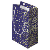 金ゴールドの紙吹雪はエレガントな海軍ヴィンテージの結婚に点を打ちます スモールペーパーバッグ (正面アングル)