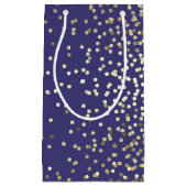 金ゴールドの紙吹雪はエレガントな海軍ヴィンテージの結婚に点を打ちます スモールペーパーバッグ (正面)