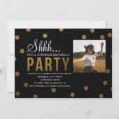 金ゴールドの紙吹雪及び黒いびっくりパーティ 招待状 (正面)