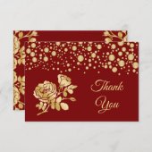 金ゴールドの紙吹雪、赤い結婚式のバラは感謝していしています サンキューカード (正面/裏面)