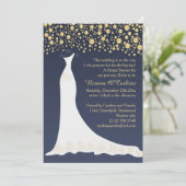 金ゴールドの紙吹雪、青いブライダルシャワーの婚礼衣裳 招待状 (スタンド正面)