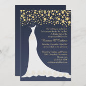 金ゴールドの紙吹雪、青いブライダルシャワーの婚礼衣裳 招待状 (正面/裏面)