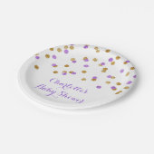 金ゴールドの紫色の紙吹雪のベビーシャワーのプレート ペーパープレート (アングル)