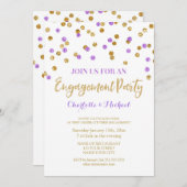 金ゴールドの紫色の紙吹雪の婚約パーティの招待状 招待状 (正面/裏面)