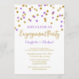 金ゴールドの紫色の紙吹雪の婚約パーティの招待状 招待状