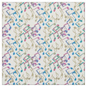 金ゴールドの紫色の青い音楽はパターン白の生地に注意します ファブリック (見本)