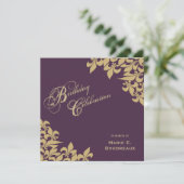 金ゴールドの紫色の(紋章の)フラ・ダ・リのマイル標石の誕生会 招待状 (スタンド正面)