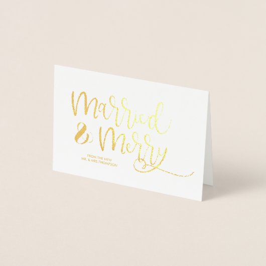 金ゴールドの結婚したな及びメリークリスマスは結婚式感謝していしています 箔カード (正面)