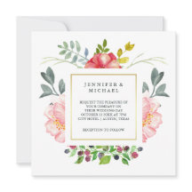 金ゴールドの結婚のかわいらしいピンクの水彩画のシャクヤク