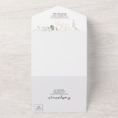 金ゴールドの結婚緑の葉が一つの招待状 オールインワン招待状 (外側)