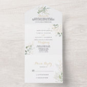 金ゴールドの結婚緑の葉が一つの招待状 オールインワン招待状 (内側)