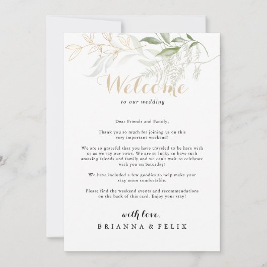 金ゴールドの結婚葉の歓迎レター (正面)