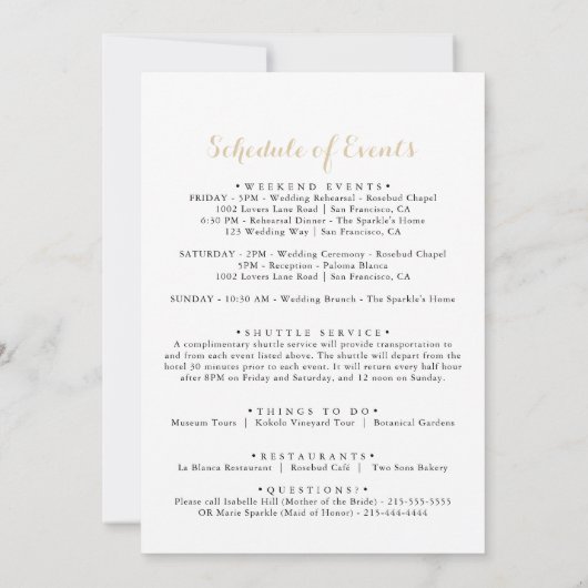 金ゴールドの結婚葉の歓迎レター (裏面)