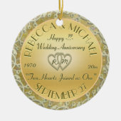 金ゴールドの結婚記念日を結婚する年を挿入して下さい セラミックオーナメント (正面)