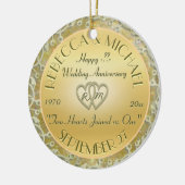 金ゴールドの結婚記念日を結婚する年を挿入して下さい セラミックオーナメント (左)