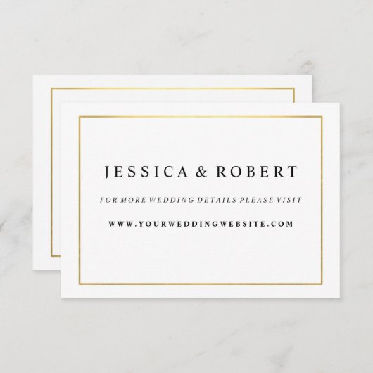 金ゴールドの結婚Webサイト挿入カードの白黒 エンクロージャーカード (正面/裏面)