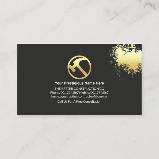 金ゴールドの絵を描（ばちゃばちゃ）跳ねる看板 名刺 (裏面)