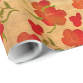 金ゴールドの絹v2のタンゴの赤いシャクヤク ラッピングペーパー (ロールコーナー)