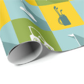 金ゴールドの緑および青の正方形のゴルフアイコン ラッピングペーパー (ロールコーナー)