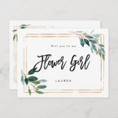 金ゴールドの緑が私の花ガールカード 案内ポストカード (正面/裏面)