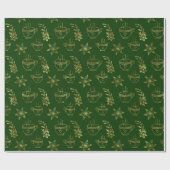 金ゴールドの緑のクリスマスシンボルのシームレスなパターン ラッピングペーパー (フラット)