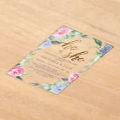 金ゴールドの緑のフローラが明かす アクリル招待状 (レイダウン)