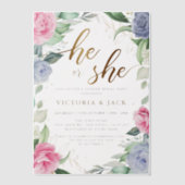 金ゴールドの緑のフローラが明かす ベラム紙招待状 (正面)