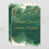 金ゴールドの緑のブライダルシャワー招待。 (正面/裏面)