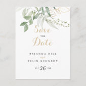 金ゴールドの緑の書道が日付を保存 ポストカード (正面)