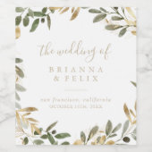 金ゴールドの緑の秋の結婚式ワインラベル ワインラベル (シングルラベル)