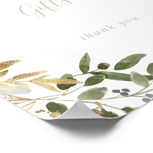 金ゴールドの緑の秋カードとギフトサイン ポスター (角)