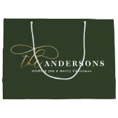 金ゴールドの緑の素朴モダンなミニマルクリスマス ラージペーパーバッグ (裏面)