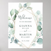 金ゴールドの緑の結婚葉の歓迎 ポスター (正面)