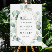 金ゴールドの緑の結婚葉の歓迎 ポスター