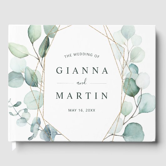 金ゴールドの緑の結婚葉 ゲストブック (正面)