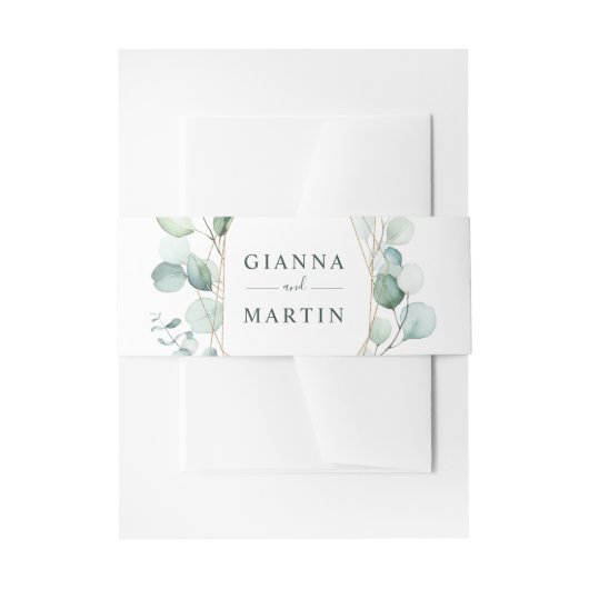 金ゴールドの緑の結婚葉 招待状ベリーバンド (正面例)