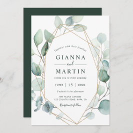 金ゴールドの緑の結婚葉 招待状