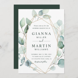 金ゴールドの緑の結婚葉 招待状