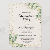 金ゴールドの緑の草木の卒業パーティーの招待 招待状 (正面/裏面)