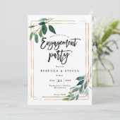 金ゴールドの緑の草木の花の婚約パーティの招待 招待状 (スタンド正面)