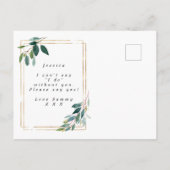 金ゴールドの緑の草木私のメイド・オブ・オーナー（花嫁付き添い人）カードです 案内ポストカード (裏面)