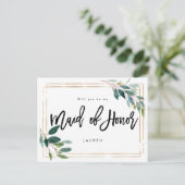 金ゴールドの緑の草木私のメイド・オブ・オーナー（花嫁付き添い人）カードです 案内ポストカード (スタンド正面)