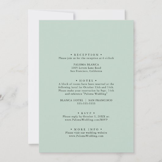 金ゴールドの緑の葉のフローラの前後結婚の 招待状 (裏面)