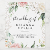 金ゴールドの緑の葉のフローラ結婚のワインラベル ワインラベル (シングルラベル)