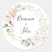 金ゴールドの緑の葉のフローラ結婚の封筒用シール ラウンドシール (正面)