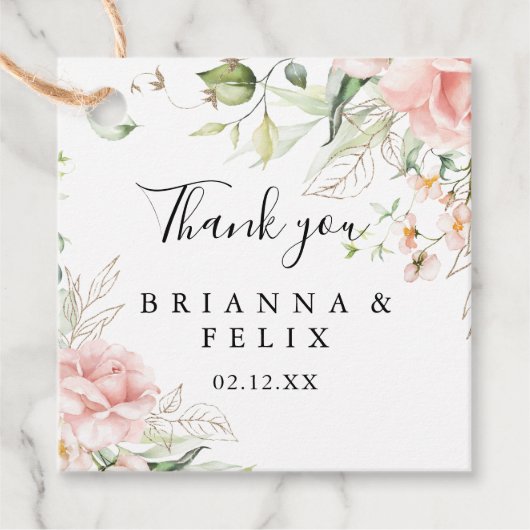 金ゴールドの緑の葉のフローラ結婚の フェイバータグ (正面)