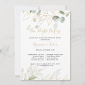 金ゴールドの緑の葉の夜リハーサルの夕食前 招待状 (正面)