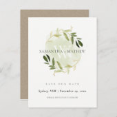 金ゴールドの緑の葉の水の色のリースを保存 案内ポストカード (正面/裏面)