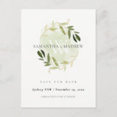 金ゴールドの緑の葉の水の色のリースを保存 案内ポストカード (正面)